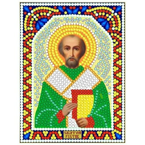 Алмазная мозаика именная икона Св Руслан Рустик размер 10514 5 см в состав набора входит холст с спец покрытием мозаика пинцет контейнер 300₽