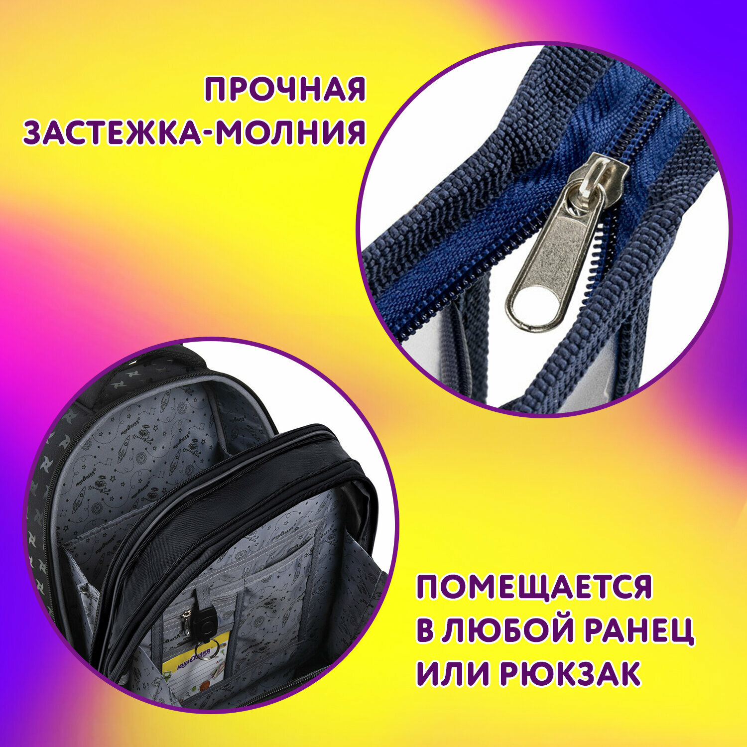 Папка для тетрадей / школы / труда / документов / бумаг на молнии Юнландия А4, 1 отделение, пластик, Football power, 271082 — фото 1