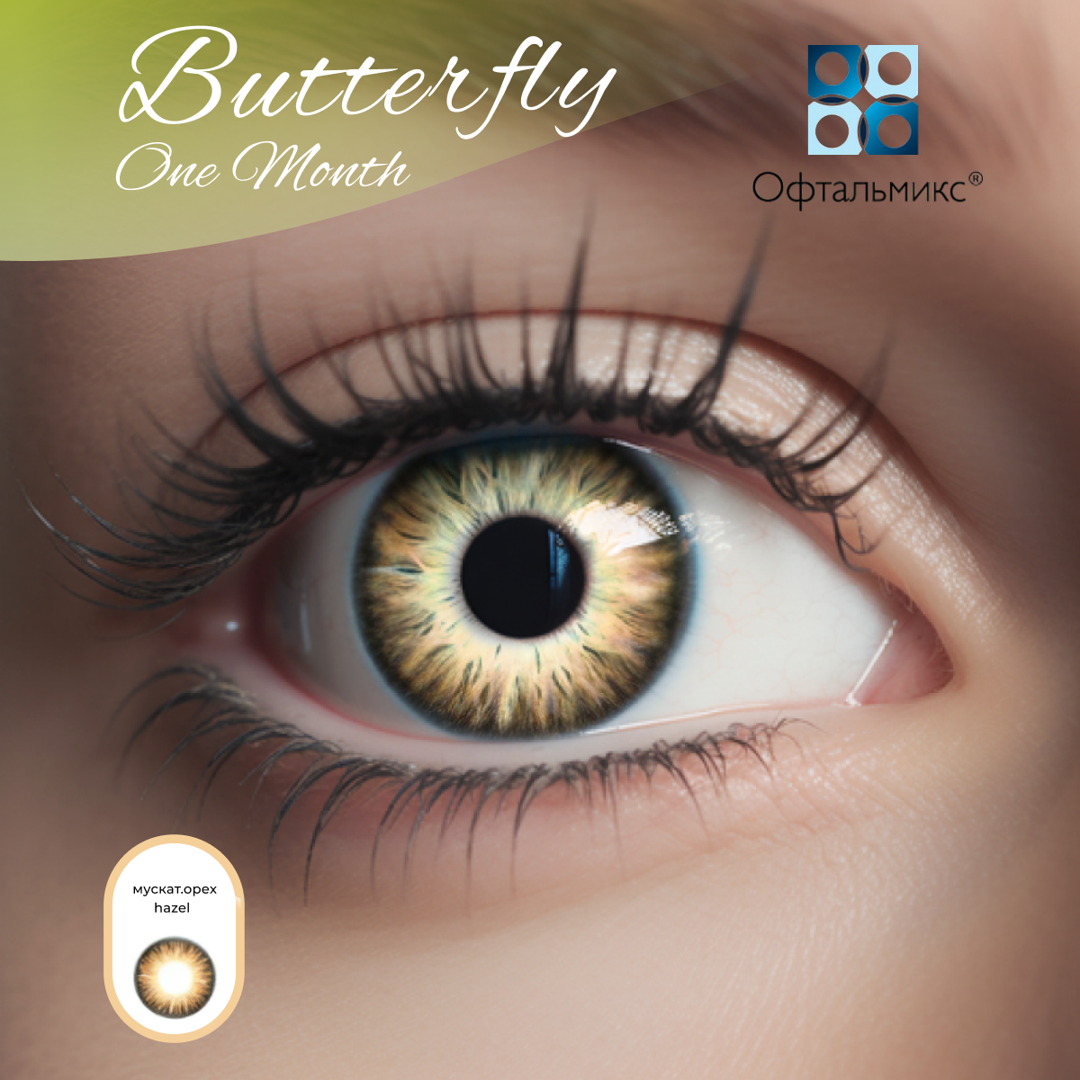 Цветные контактные линзы Офтальмикс Butterfly Color One Month (2 линзы) -2.00 R 8.6 Hazel (Мускатный орех)