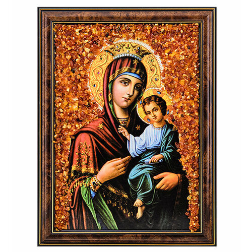 Икона Божией Матери Иверская (с янтарной крошкой) H-34см AMB-02/8 113-7012503