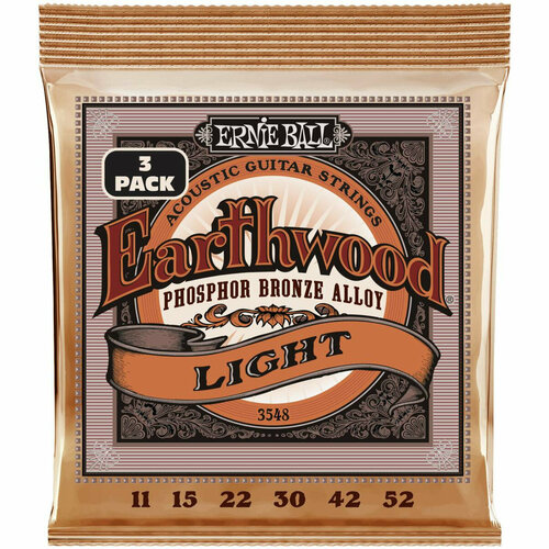 ERNIE BALL 3548 набор из 3х комплектов для акуст. гитары Earthwood Light Phosphor Br (11-52) ernie ball 3007 набор из 3х комплектов для акуст гитары earthwood custom light 80 20 11 5 54