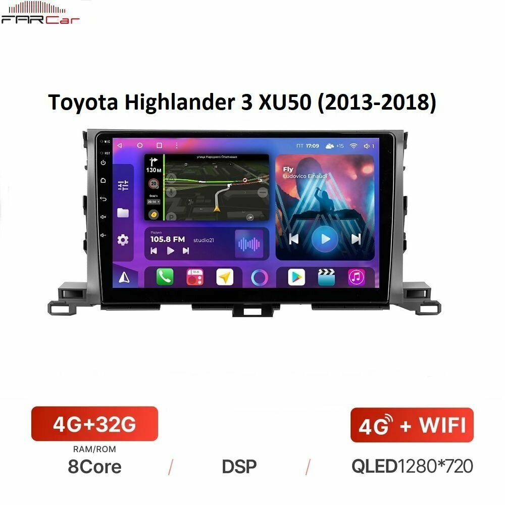 Автомагнитола FarCar для Toyota Highlander 3 XU50 (2013-2018) на Android 12