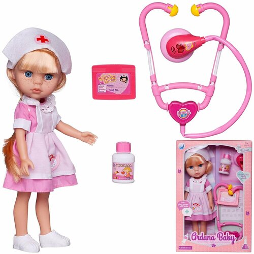 Кукла Ardana Baby Доктор, 32,5 см, в наборе с медицинскими аксессуарами, со световыми и звуковыми эффектами - Junfa Toys [WJ-19259/блондинка] кукла шарнирная funky toys малышка лили блондинка с собачкой 16 см