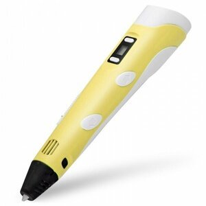 3D ручка второго поколения с набором пластика PLA (3 цвета, 9 метров) / Ручка 3D Pen-2 для детей, с дисплеем, желтый