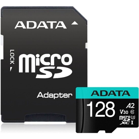 Карта памяти Adata microSDXC 128Gb Premier Pro UHS-I U3 V30 A2 + ADP (100/80 Mb/s)