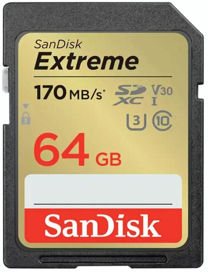 Карта памяти SanDisk Extreme 64GB 170/80MB/s Class 10 UHS-I U3(SDSDXV2-064G-GNCIN)