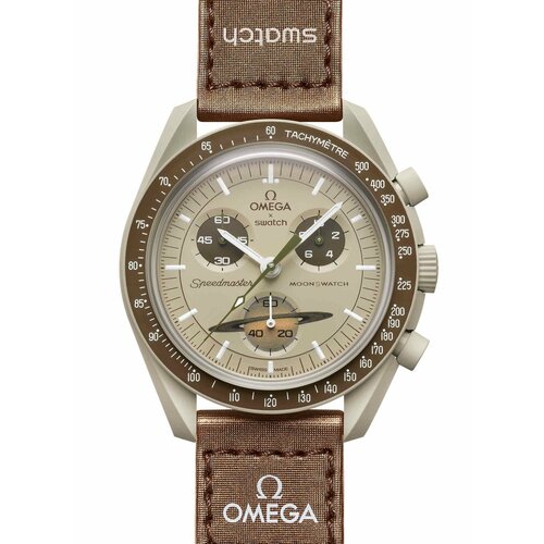 Наручные часы swatch Наручные часы Omega x Swatch Mission to Saturn (SO33T100), оригинал, коричневый, серый, серый, коричневый