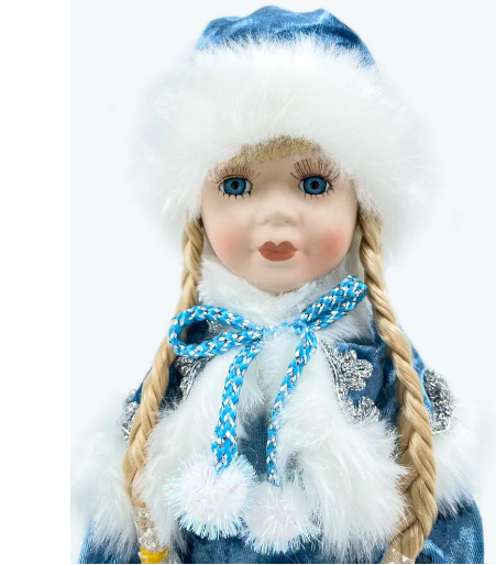 Новогодняя фигурка Снегурочка в синей шубе, высота 45 см