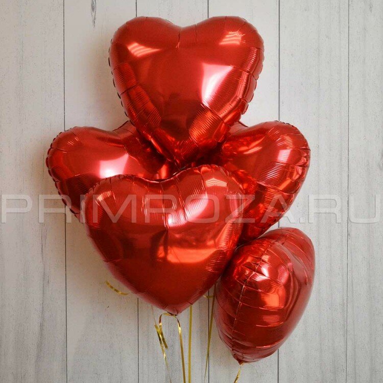 Набор воздушных шаров красные сердца, любимой, 46 см, 5 шт.