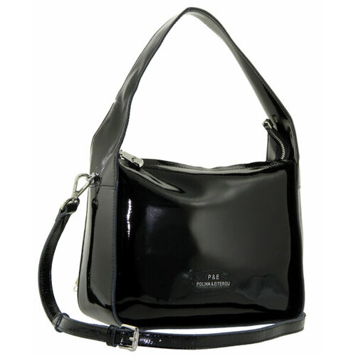 Сумка шоппер Polina & Eiterou, фактура лаковая, черный сумка пакет женская натуральная кожа клапан polina
