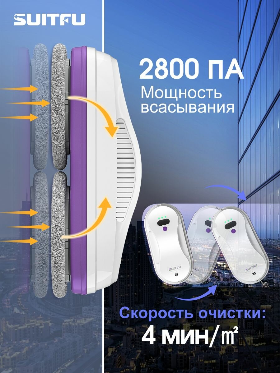 Робот-мойщик окон Suitfu HCR-07, белый+фиолетовый