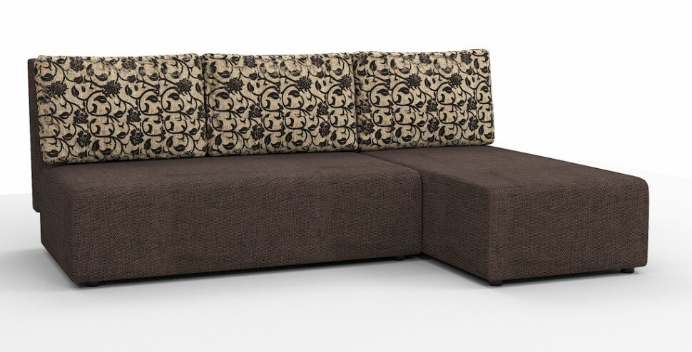 Угловой диван Сеул Люкс рогожка коричневый + цветы (независимый пружинный блок)
