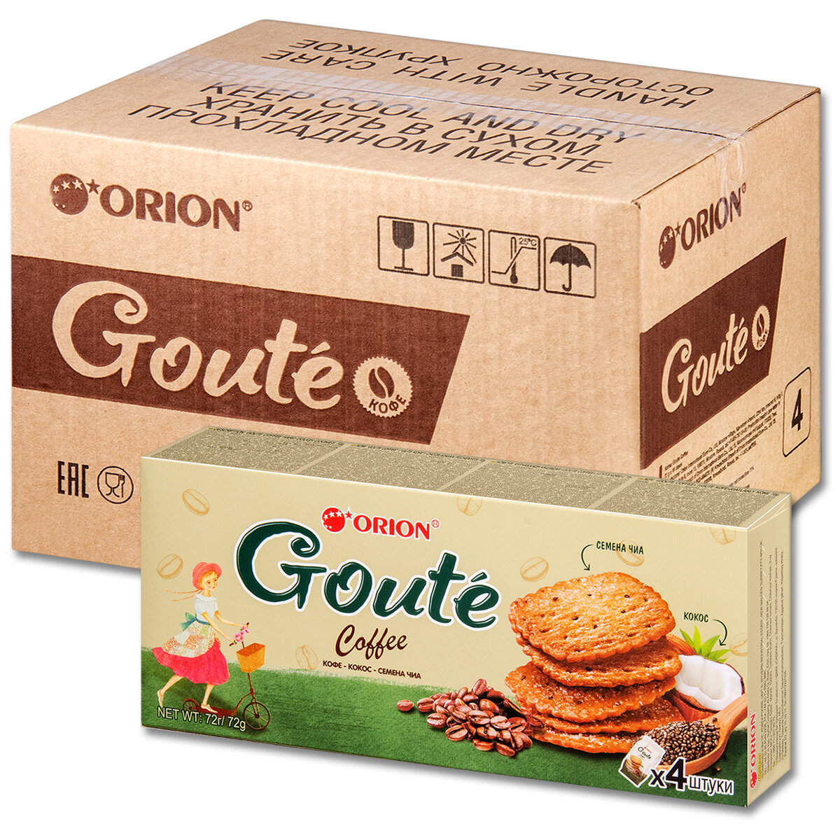 Печенье затяжное ORION Goute Coffee, 4 шт, 72 г, 16 уп.