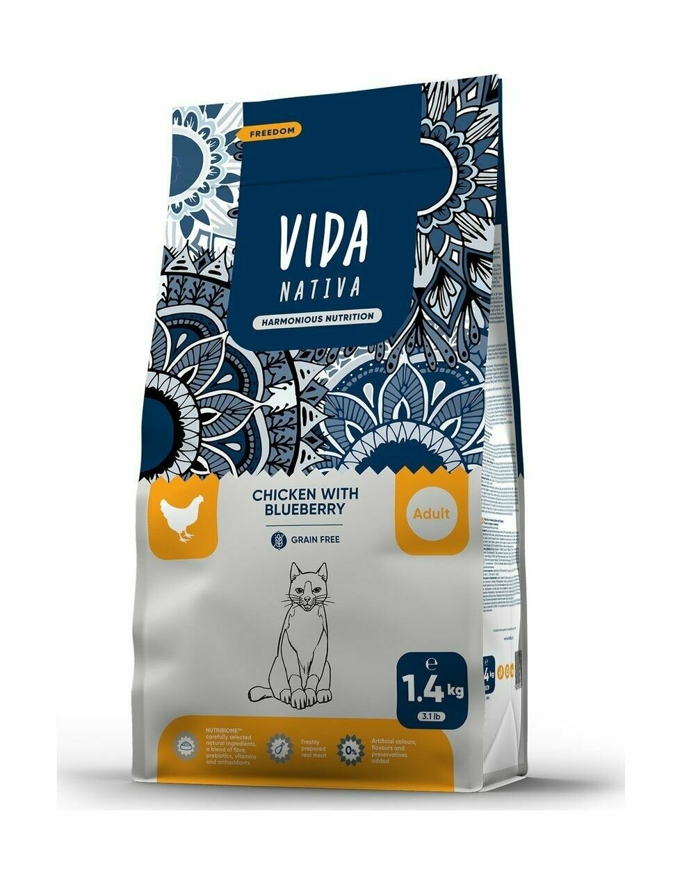 Vida Nativa - Сухой корм для взрослых кошек с курицей и черникой (1.4 кг)