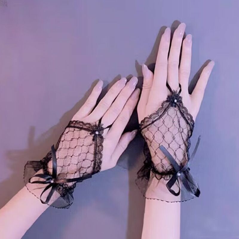 фото Перчатки женские DRAKON IRG взрослые кружевные Гэтсби / короткие ажурные 2 штуки