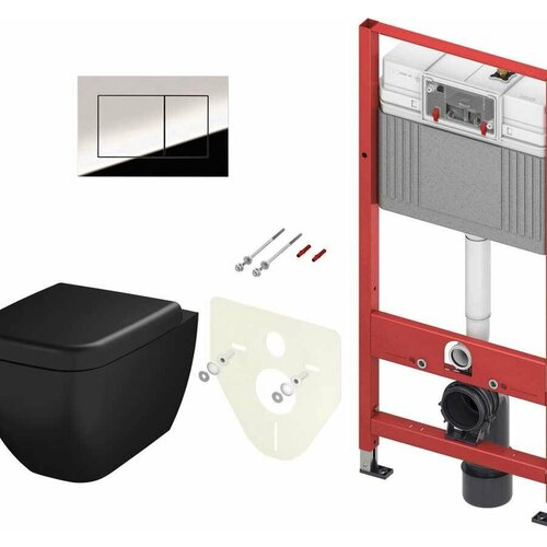 комплект ideal standard we23332z02 унитаз инсталляция с кнопкой смыва Комплект Унитаз подвесной Q-Line VT1-12MB безободковый с микролифтом + Инсталляция TECE Now 9400412 4 в 1 с кнопкой смыва