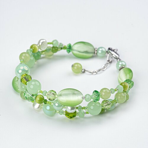 Браслет Diana Savitskaya, кошачий глаз, кварц, зеленый