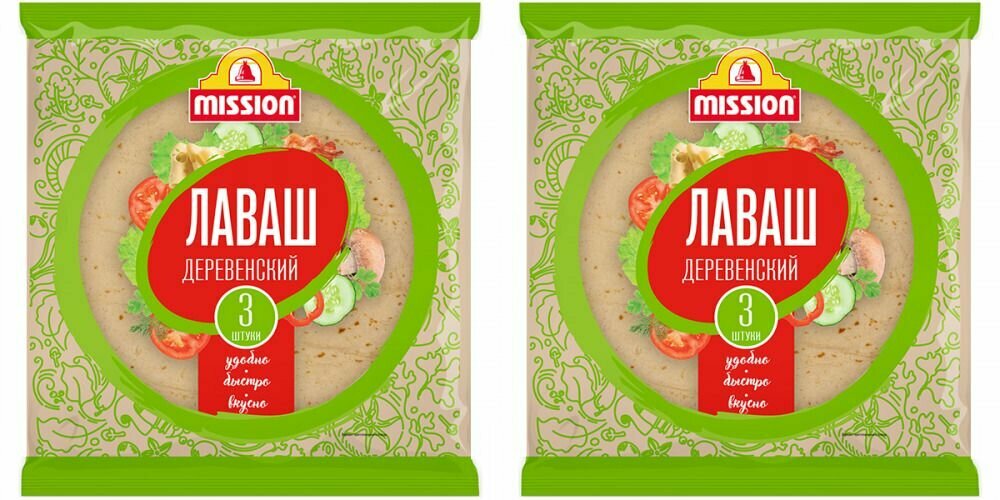 Лаваш Mission Деревенский, 30см, 3 шт, 270 г, 2 уп