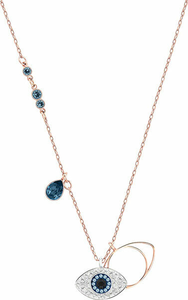 Колье SWAROVSKI, кристаллы Swarovski, длина 38 см, золотой, серебряный, синий — фото 1