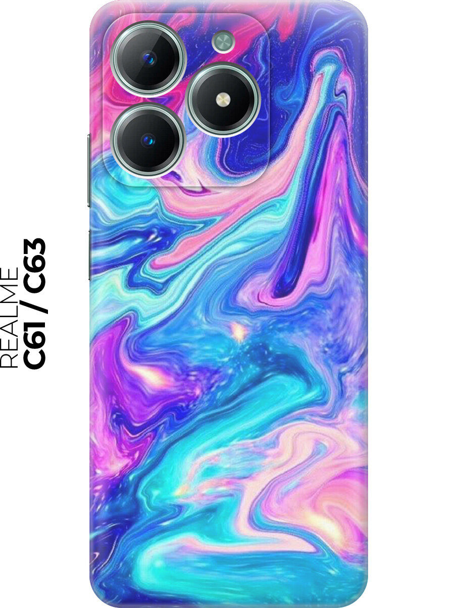 Силиконовый чехол на Realme C61 / C63 с принтом "Сине-розовые краски"