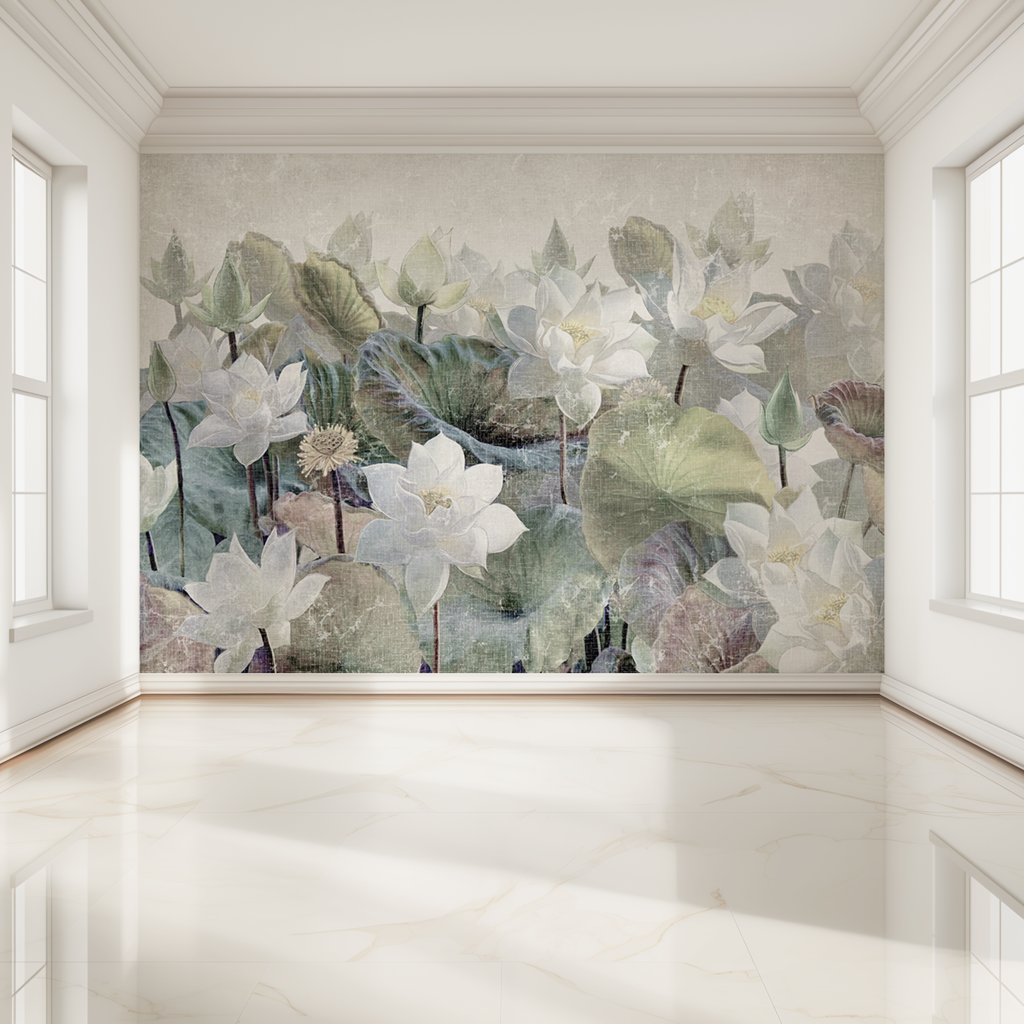 Фотообои 3д на стену  Лилии водяные   флизелиновые 400х270 см на кухню  спальню  зал