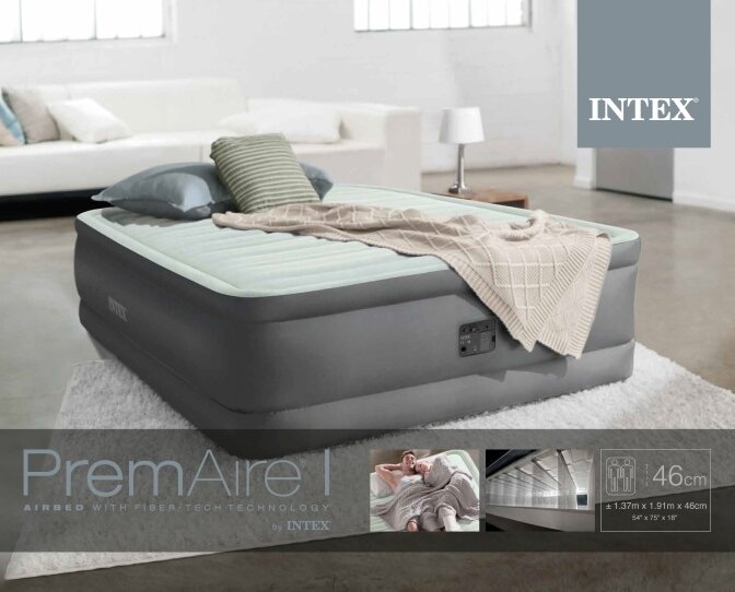 Матрас надувной двуспальный, надувная кровать с насосом Intex Premaire Elevated Airbed 64904, 191х137х46см