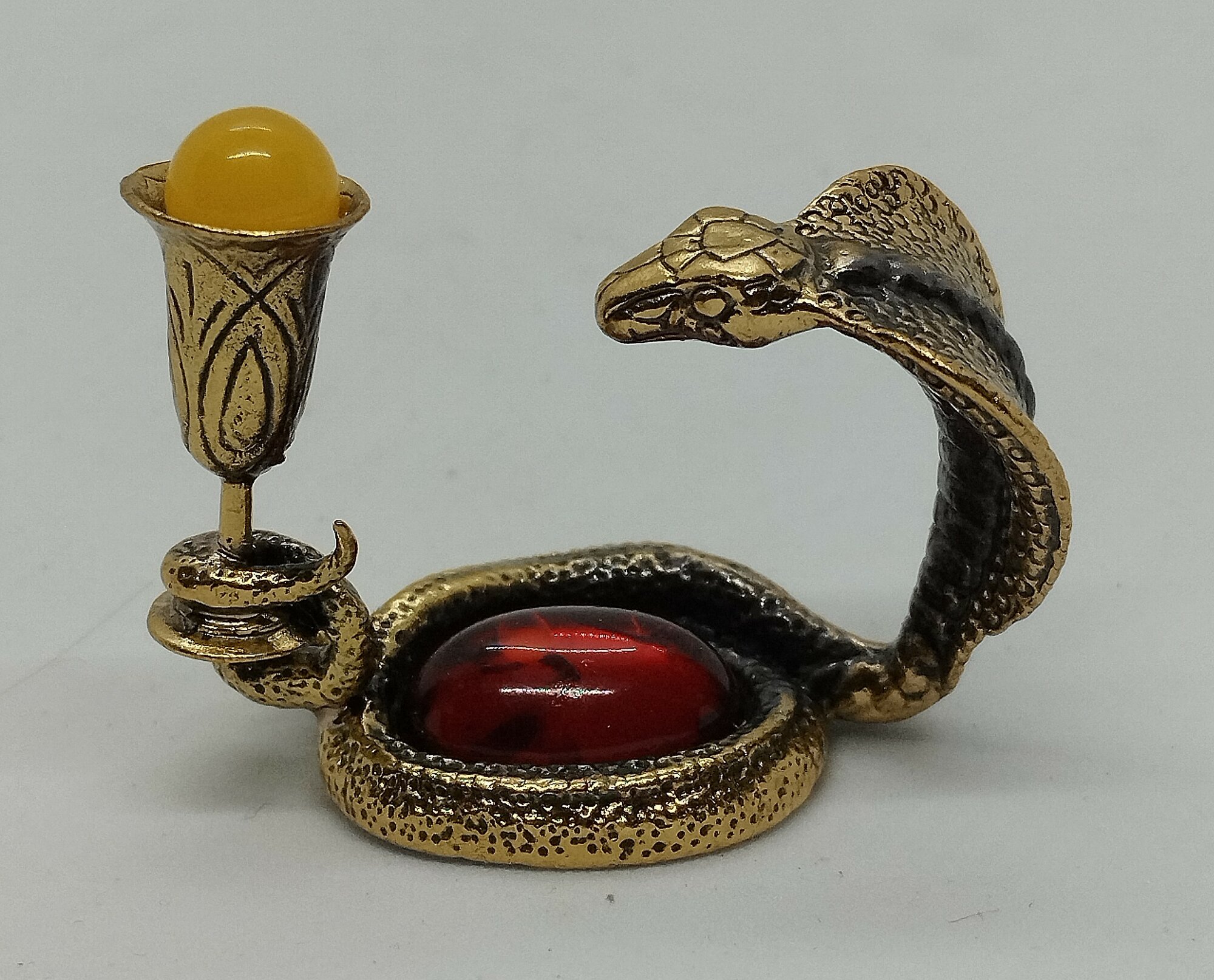 Фигурка бронза с янтарем "Змея", арт 317 — фото 1