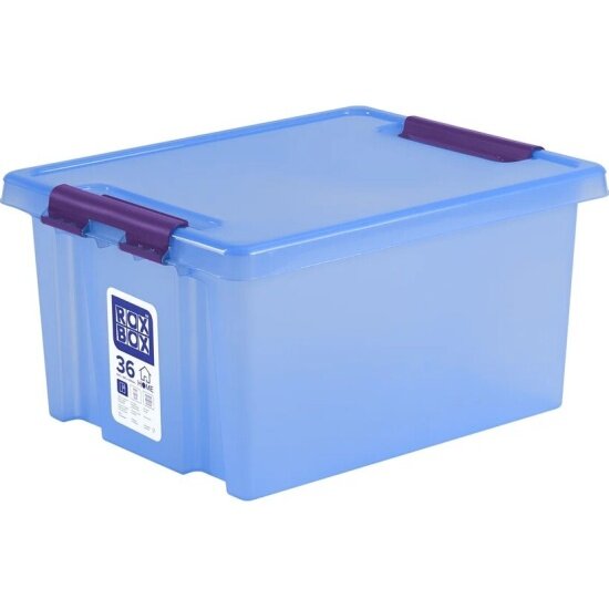 Контейнер с крышкой и клипсами Rox Box 36 л. серия HOME прозрачно-голубой