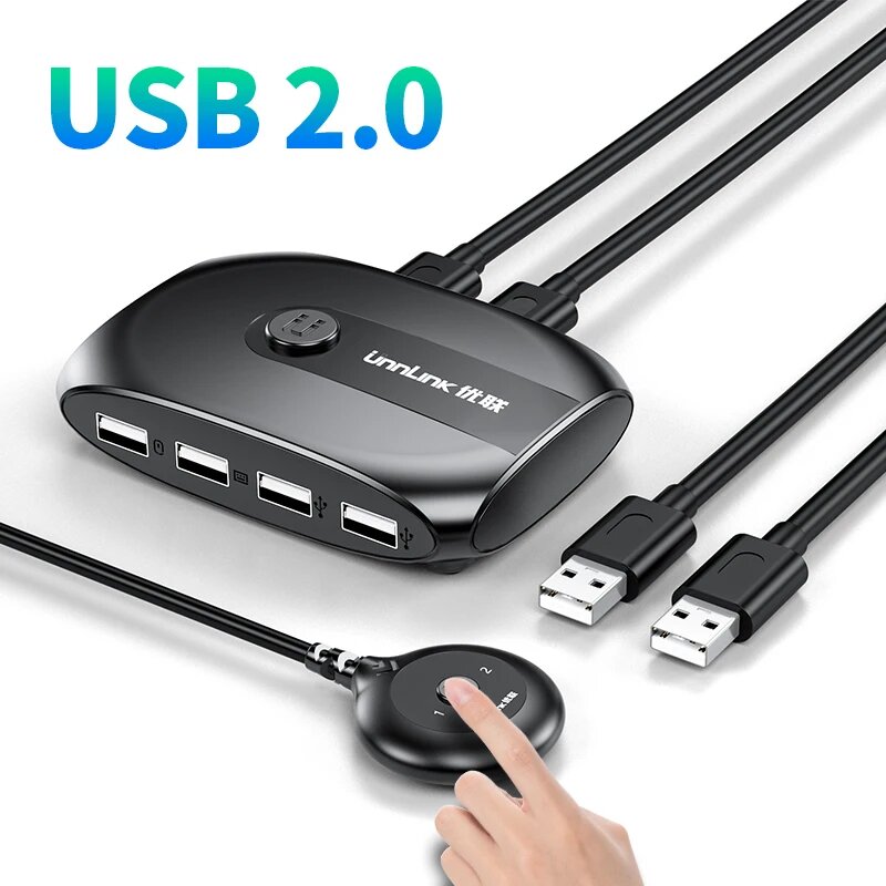 Unnlink USB KVM-переключатель-адаптер 2 в 4 выхода USB-переключатель KVM Sharer для 2 совместных устройств с 4 устройствами Клавиатура Мышь Принтер USB-палка, USB 2.0 Switch