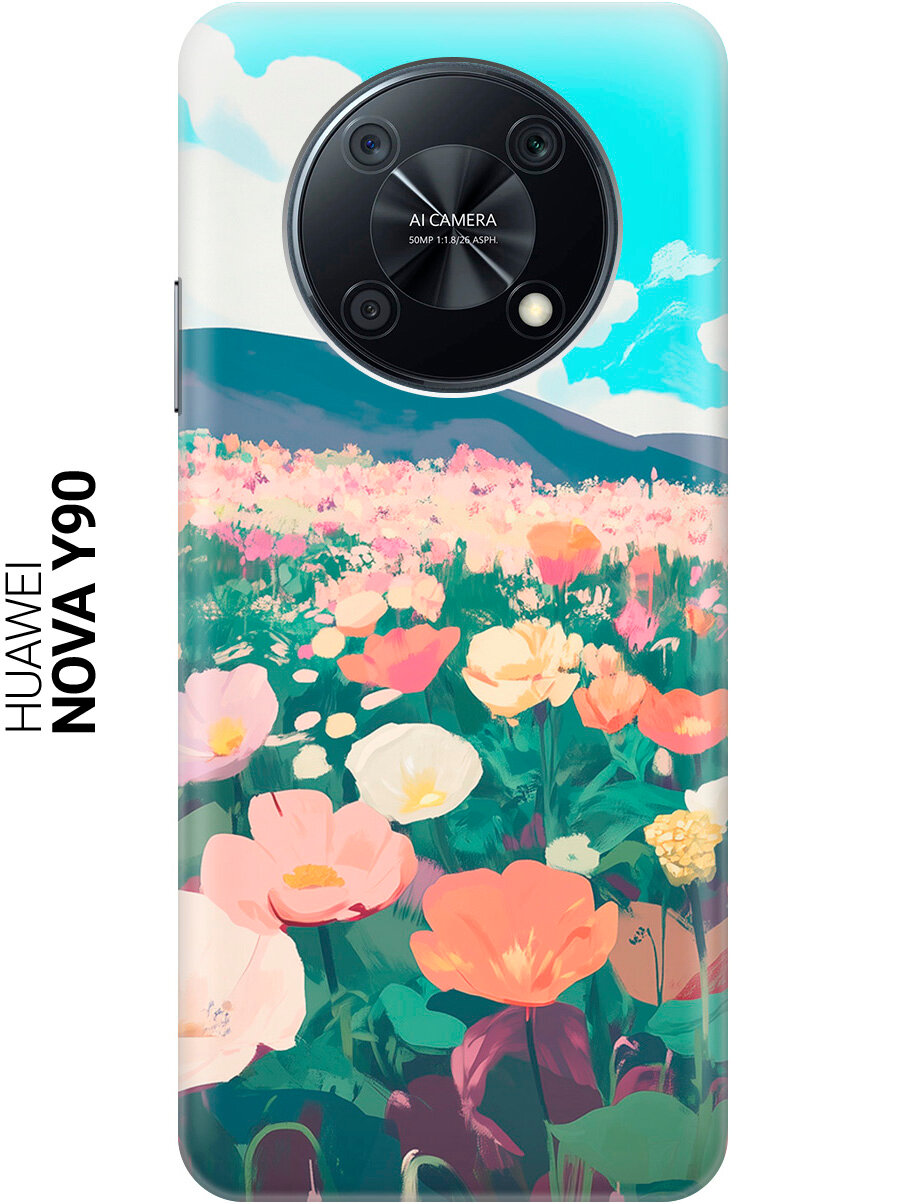 Силиконовый чехол на Huawei nova Y90 с принтом "Поле цветов"