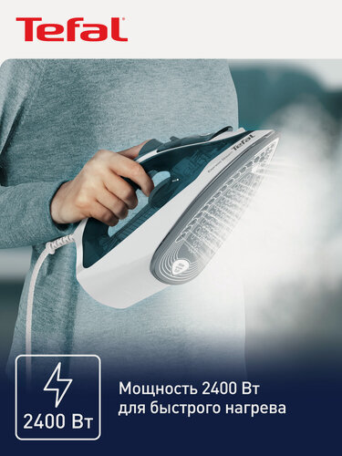 Изображение товара Паровой утюг Tefal Express Steam FV2839E0 с противокапельной системой, вертикальным отпариванием, системой самоочистки, паровым ударом 185 г/мин, 2400 Вт, бирюзовый