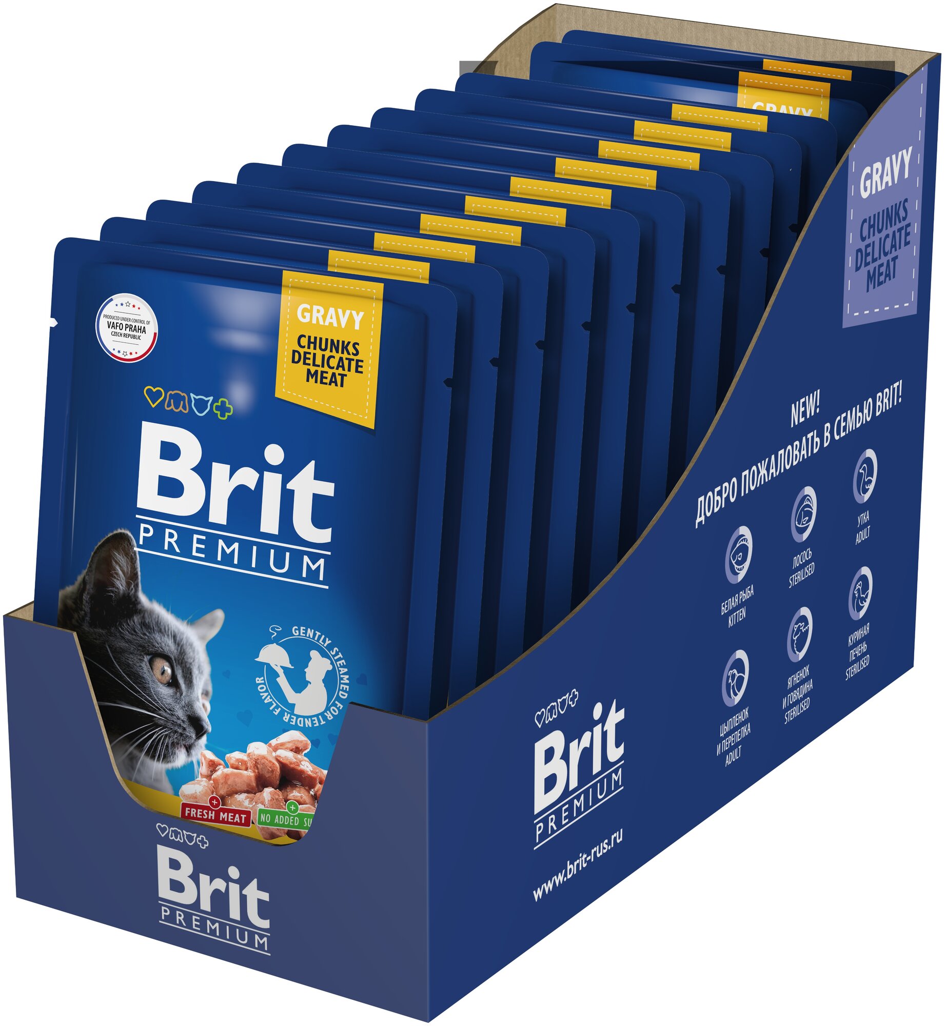 Пауч для взрослых кошек Brit Premium лосось и форель 14 шт х 85г