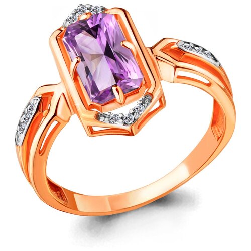 фото Кольцо из золочёного серебра aquamarine а6913904а-п с фианитом и аметистом diamant-online