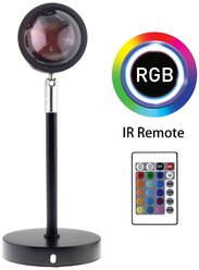 Лампа с RGB для тик тока с пультом Sunset Lamp RGB, питание USB, на металлическом штативе, проектор заката, атмосферный светильник