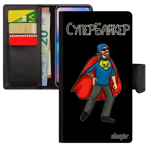 фото Качественный чехол-книжка для мобильного // apple iphone se 2020 // "супербайкер" рисунок юмор, utaupia, черный