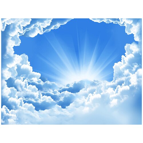 Фотообои Уютная стена Облака в лучах солнца 360х270 см Виниловые Бесшовные (единым полотном)