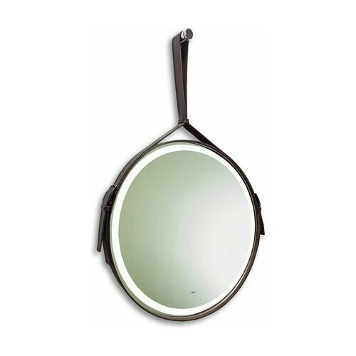 фото Зеркало для ванной kapitan light d510 мм (бесконтактный сенсор, коричневая кожа) silver mirror