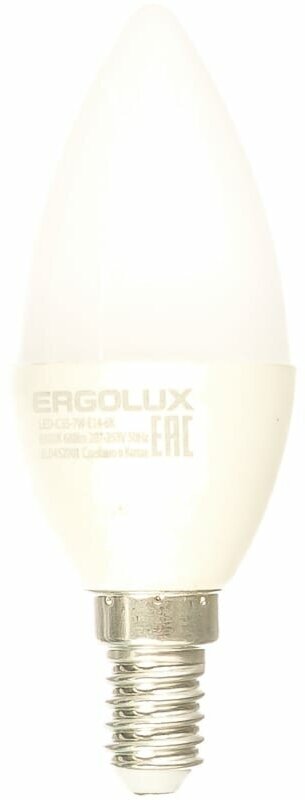 Ergolux LED-C35-7W-E14-6K (Эл. лампа светодиодная Свеча 7Вт E14 6500K 172-265В), цена за 1 шт.