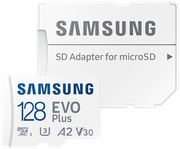 Карта памяти Samsung EVO Plus microSDXC 128 ГБ Class 10, V30, A2, UHS-I U3, R 130 МБ/с, адаптер на SD