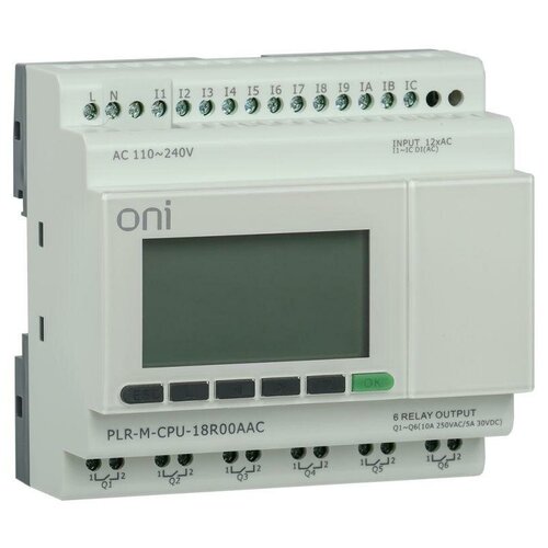 ONI Контроллер программируемый логистический (микро ПЛК) PLR-M. CPU DI12/DO06 220В AC ONI PLR-M-CPU-18R00AAC