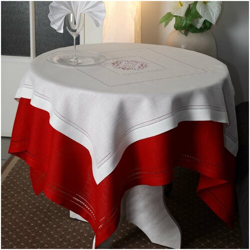 Белая льняная квадратная скатерть 