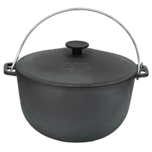 Чугунный походный казан Биол объём 12 л с дужкой и крышкой чугунной, цвет темно серый