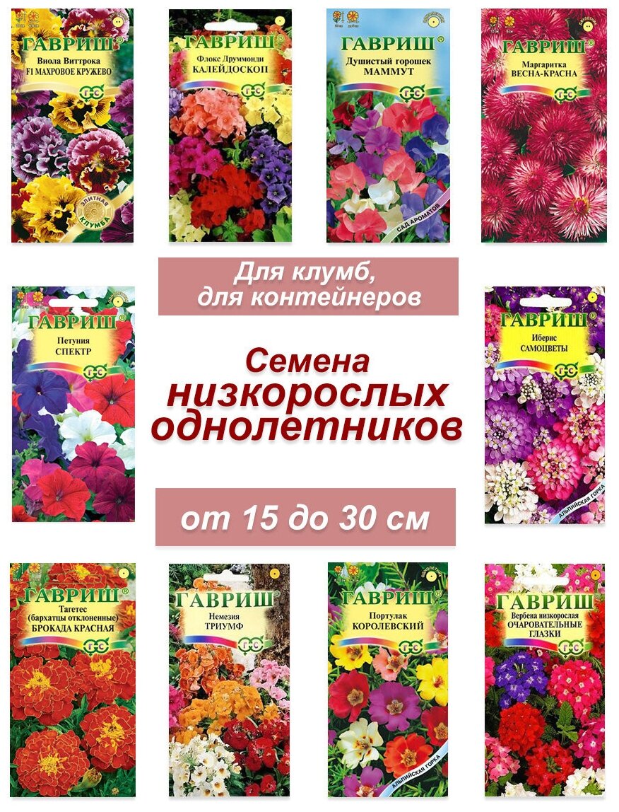Набор семян семена низкорослых однолетних цветов (виола петуния бархатцы и др