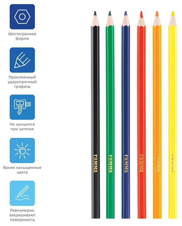 Набор карандашей Гамма Классические цветные 6 цветов - фото №11