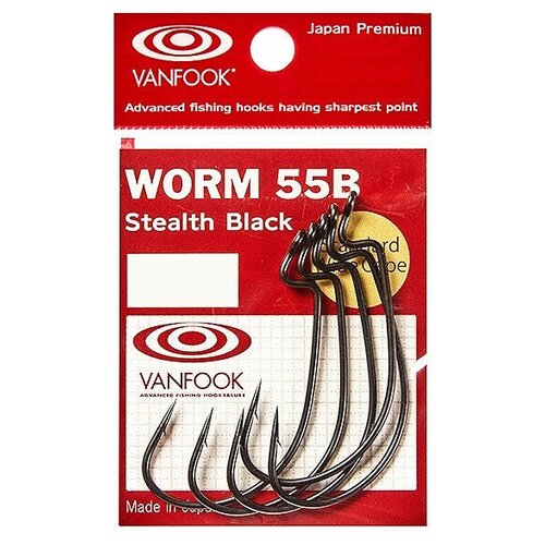 офсетные крючки vanfook worm 55b размер 3 0 7шт stealth black Крючок офсетный Vanfook WORM-55B Stealth Black №1/0