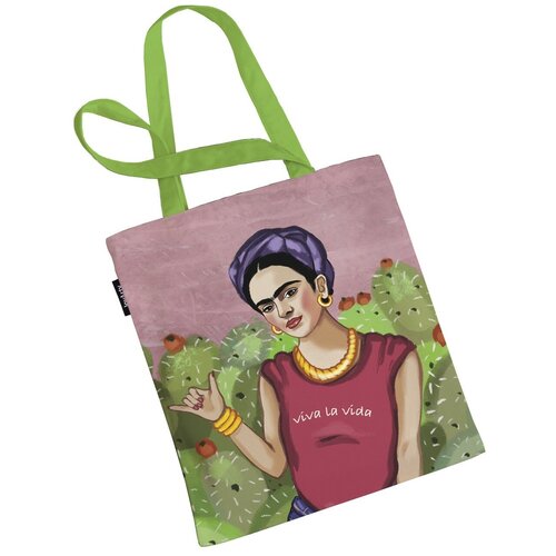 фото Сумка шоппер joyarty "тусовая фрида", ткань под лен, 35x37x7 см