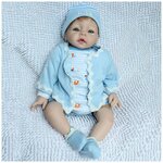 Reborn Kaydora Кукла Реборн мягконабивная (Reborn Cloth Body Doll 22 inch) Мальчик в голубом халатике в шапке (56 см) - изображение