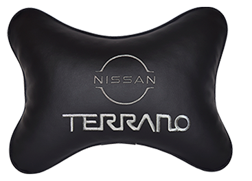 Автомобильная подушка на подголовник экокожа Black с логотипом автомобиля NISSAN Terrano (new)