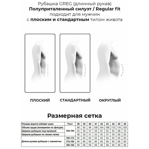 фото Рубашка мужская длинный рукав greg 155/139/463/z/1, полуприталенный силуэт / regular fit, цвет коричневый, рост 164-172, размер ворота 44