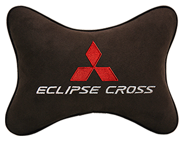 Автомобильная подушка на подголовник алькантара Coffee c логотипом автомобиля MITSUBISHI Eclipse Cross